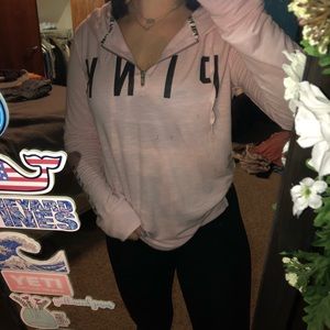 VS pink hooded half zip